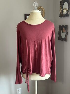 Sundry Dusty Maroon Long-Sleeve Tie-Hem Tee